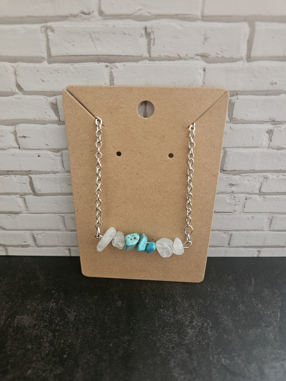 Handmade Turquoise & White Stone Pendant Necklace - Women Jewelry